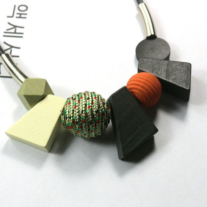 Ethnic Geometric Wooden Bead Necklace