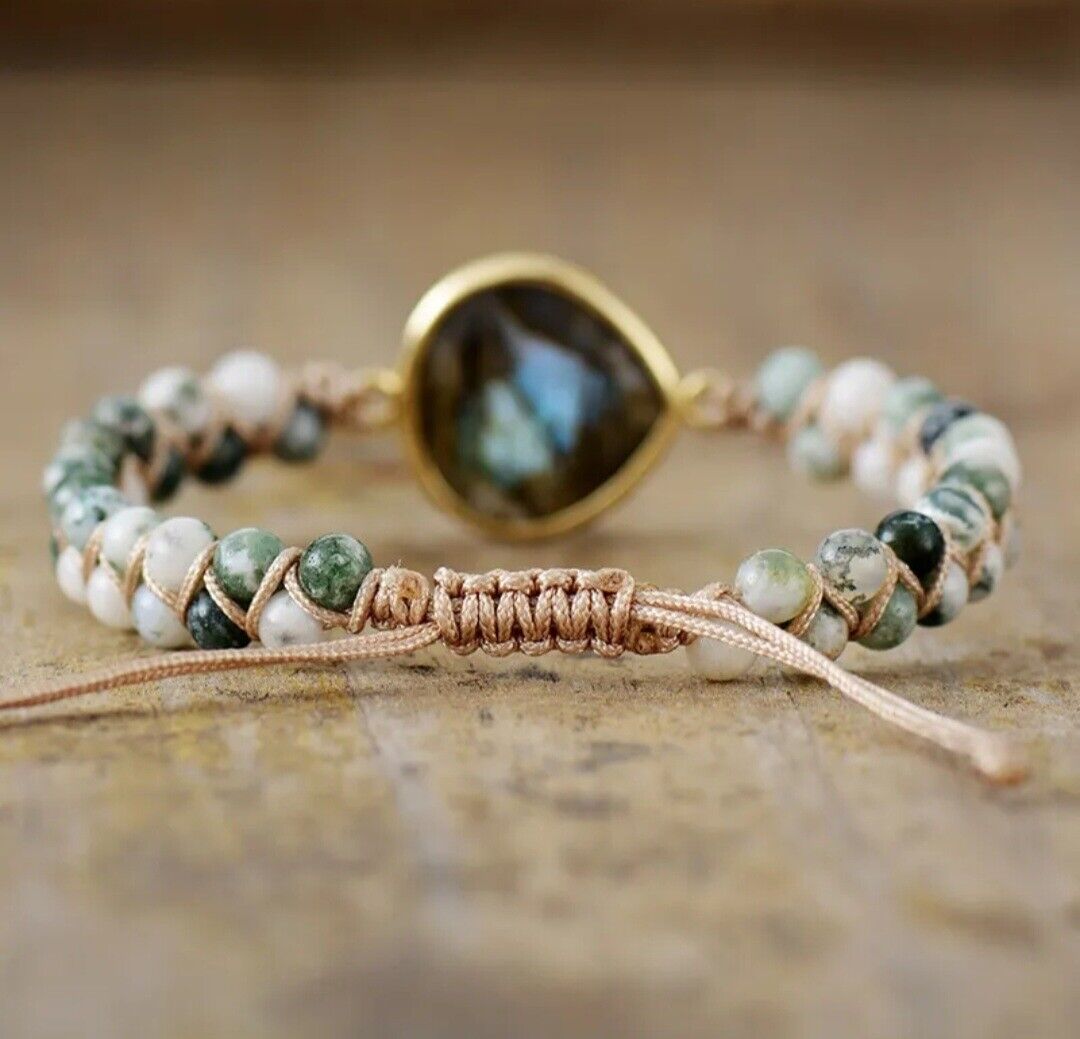 Natural Stone Braided Cuff Bracelet