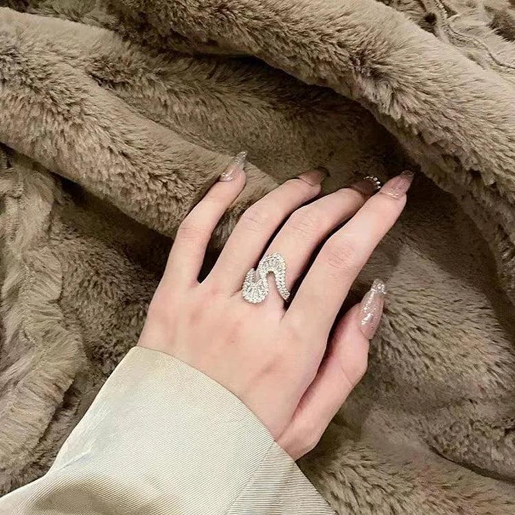 S-Shaped Silver Zirconia Ring – Seraphine-State of Style