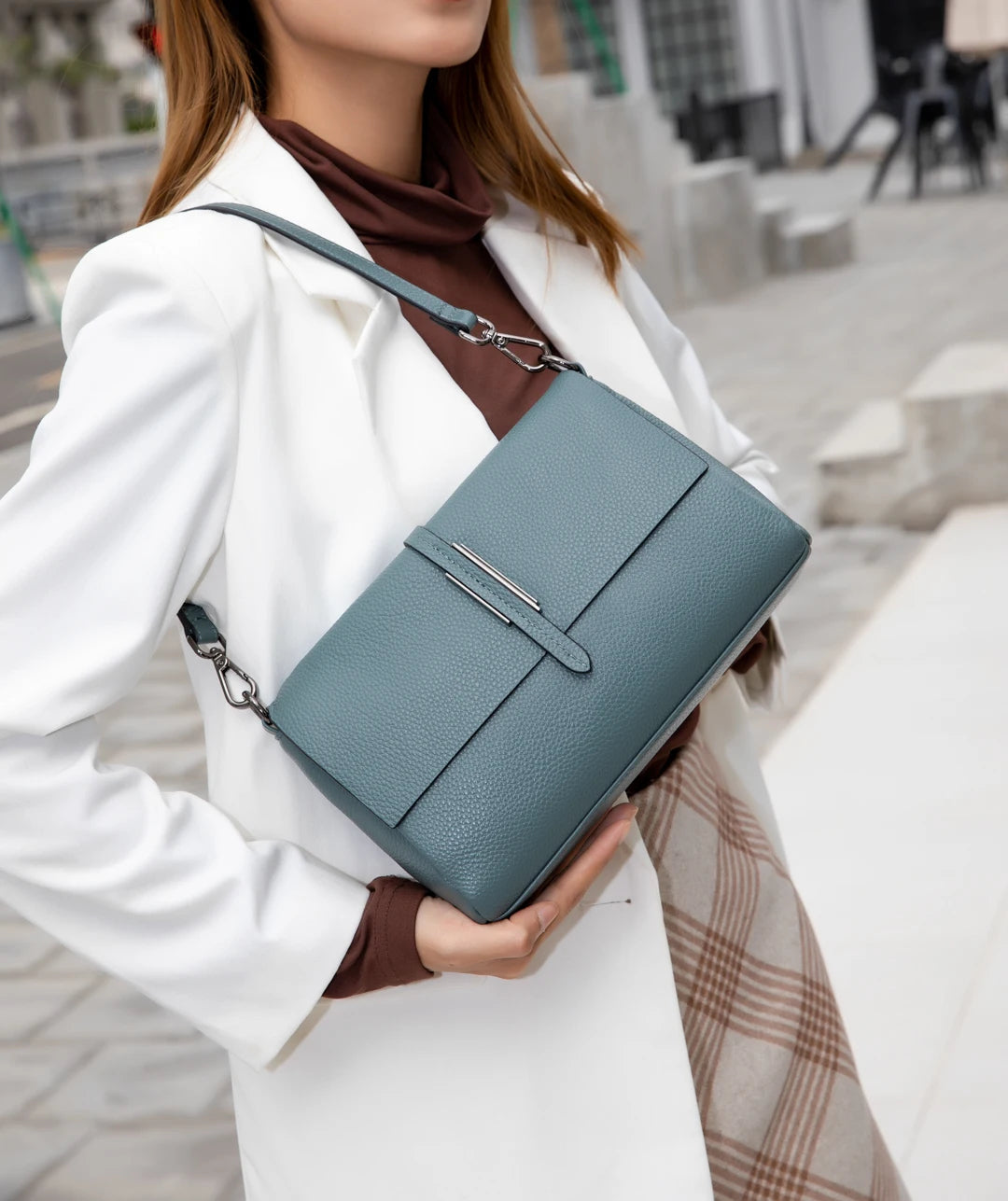 Sabrina Traditional Bag – Soft Genuine Leather Crossbody Handbag-Sky Blue-State of Style