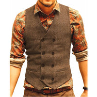 Samuel Traditional Vest – Houndstooth Wool Waistcoat with V-Neck-Brown-XS-State of Style