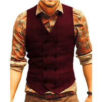 Samuel Traditional Vest – Houndstooth Wool Waistcoat with V-Neck-Burgundy-XS-State of Style