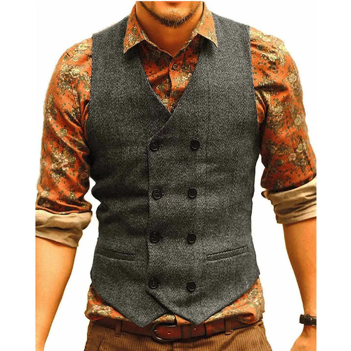Samuel Traditional Vest – Houndstooth Wool Waistcoat with V-Neck-Dark Grey-XS-State of Style