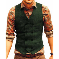 Samuel Traditional Vest – Houndstooth Wool Waistcoat with V-Neck-Green-XS-State of Style