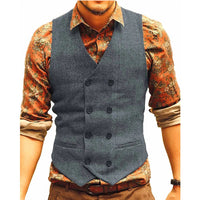 Samuel Traditional Vest – Houndstooth Wool Waistcoat with V-Neck-Light Grey-XS-State of Style