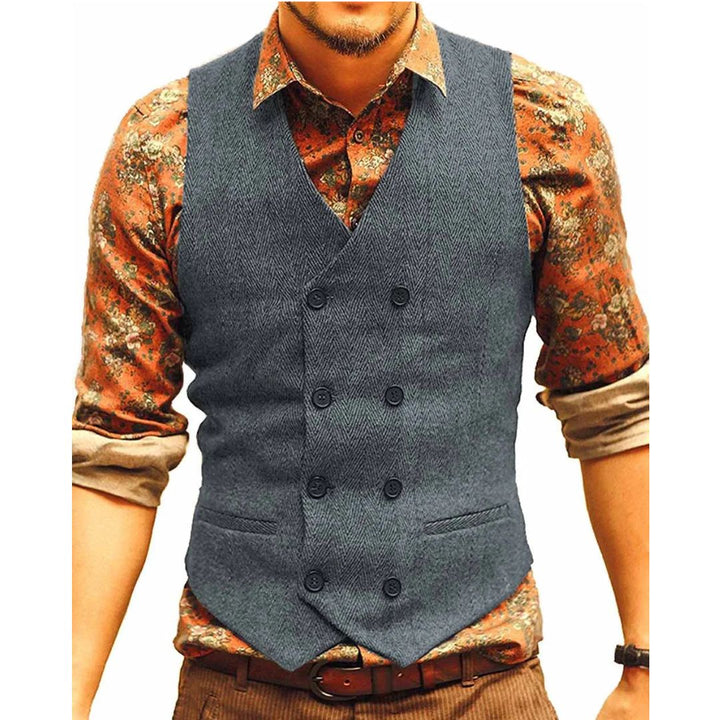 Samuel Traditional Vest – Houndstooth Wool Waistcoat with V-Neck-Light Grey-XS-State of Style