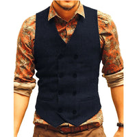 Samuel Traditional Vest – Houndstooth Wool Waistcoat with V-Neck-Navy Blue-XS-State of Style
