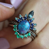 Sapphire and Opal 3-Piece Ring Set - Isabella-51mm-State of Style