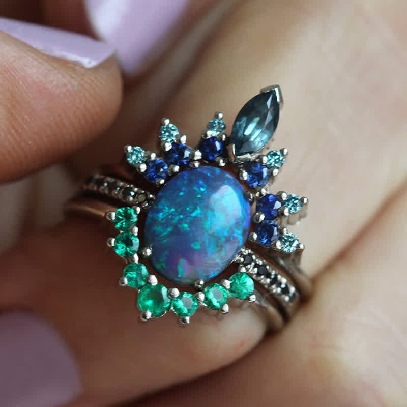 Sapphire and Opal 3-Piece Ring Set - Isabella-51mm-State of Style