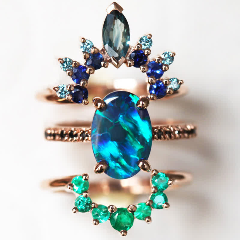Sapphire and Opal 3-Piece Ring Set - Isabella-51mm-State of Style