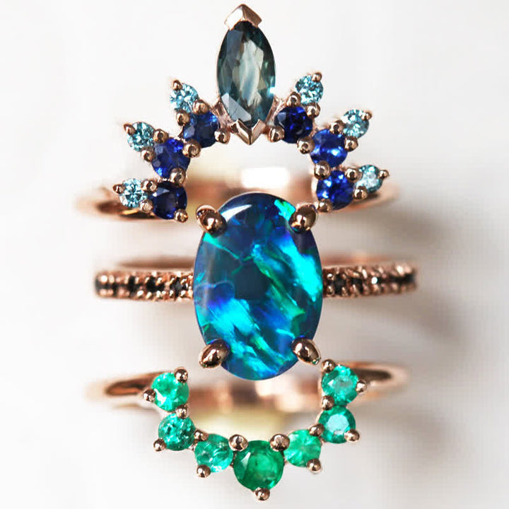 Sapphire and Opal 3-Piece Ring Set - Isabella-51mm-State of Style