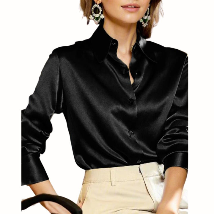 Satin Blouse for Women - Elara-Black-S-State of Style