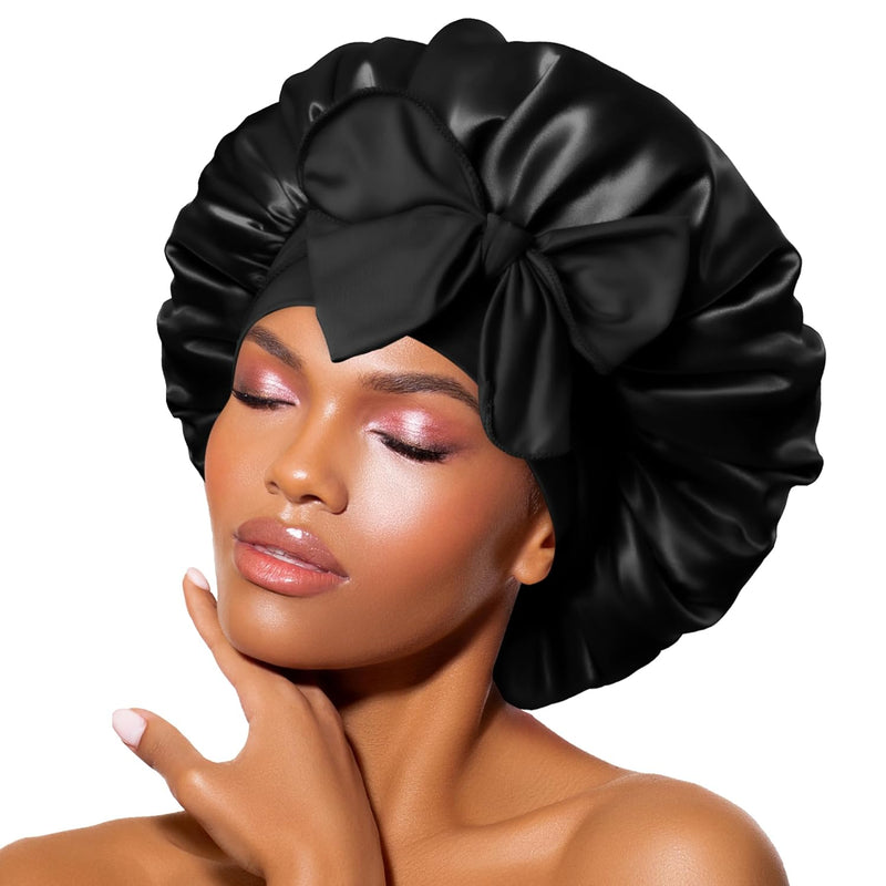Satin Bonnet – Sleep Cap for Women-Black-State of Style