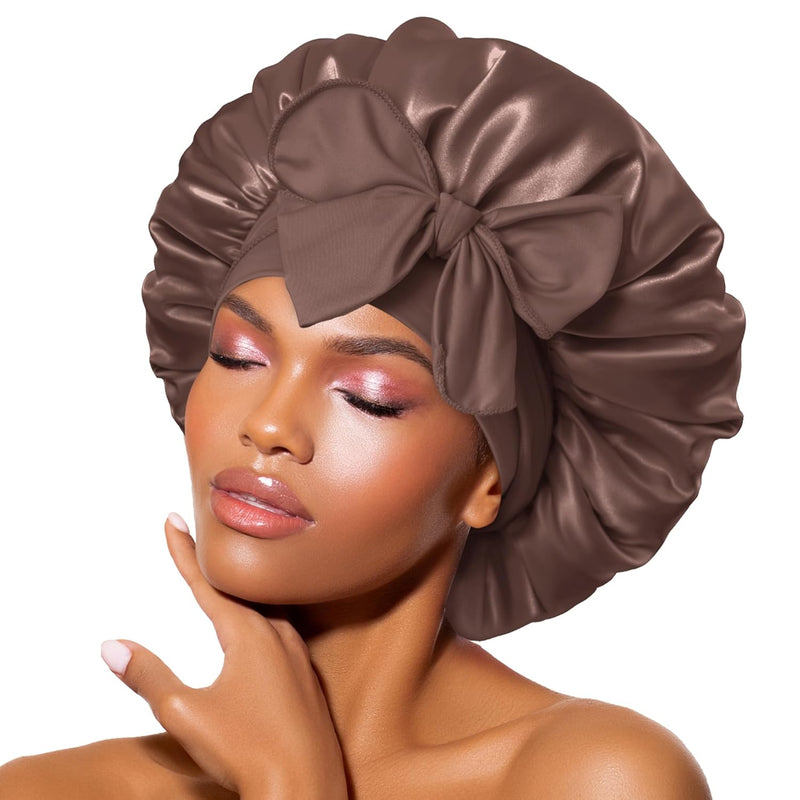 Satin Bonnet – Sleep Cap for Women-Brown-State of Style