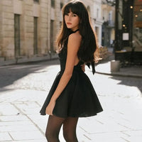 Satin Cocktail Dress with Flared Cut - Valeria-Black-XS-State of Style