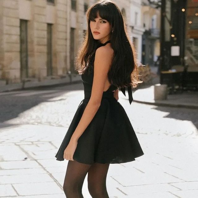 Satin Cocktail Dress with Flared Cut - Valeria-Black-XS-State of Style