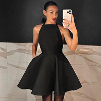 Satin Cocktail Dress with Flared Cut - Valeria-Black-XS-State of Style