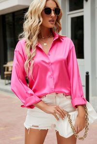Satin-finish elegant women's blouse – Mireille-Champagne-S-State of Style