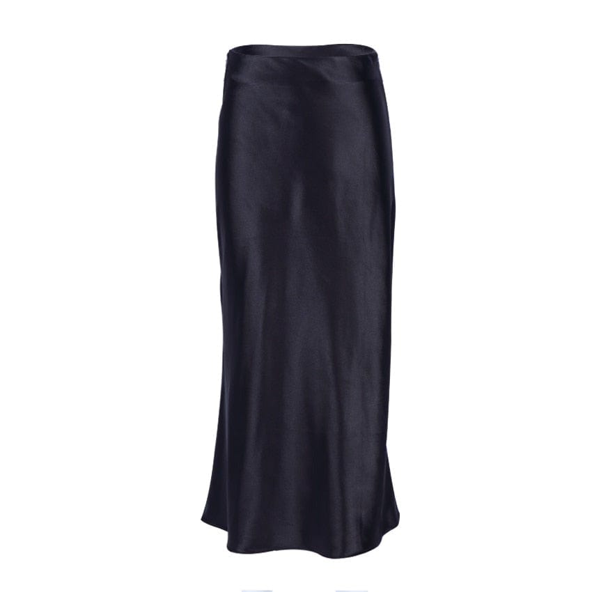 Satin shimmering women's midi skirt in A-line with high waist – Liora-Black-S-State of Style