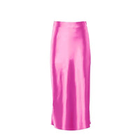 Satin shimmering women's midi skirt in A-line with high waist – Liora-Pink-S-State of Style
