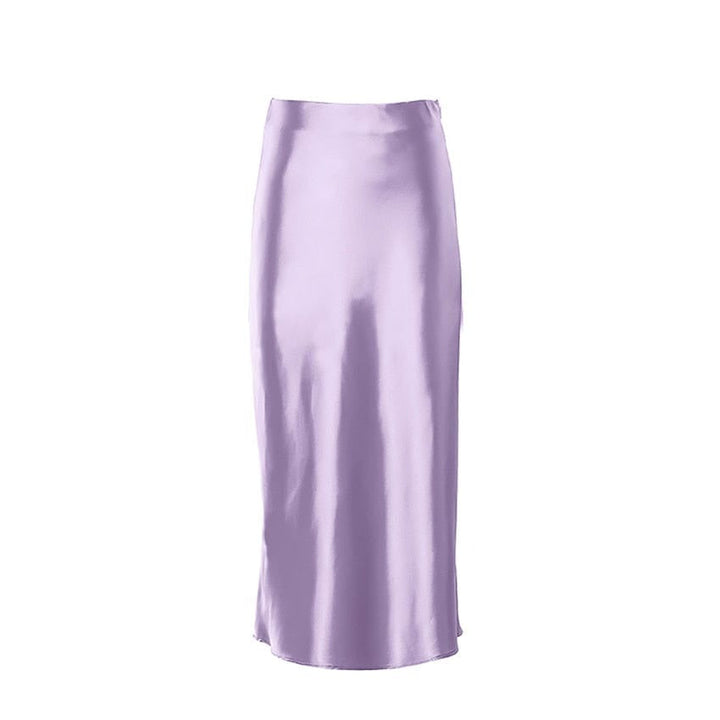 Satin shimmering women's midi skirt in A-line with high waist – Liora-Purple-S-State of Style