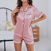 Satin Summer Pyjama Set for Women - Veloura-Pink-S-State of Style