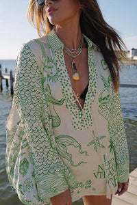 Satin summer shorts set with blouse – Talia-Green-S-State of Style