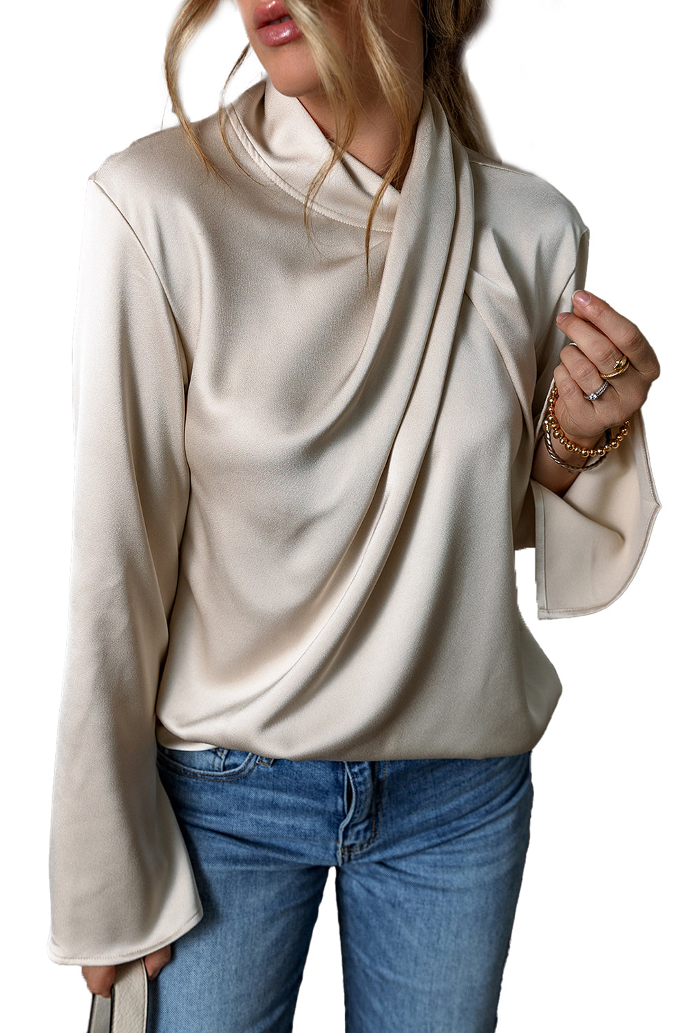 Satin Women's Blouse with Cross Front - Livia-S-State of Style
