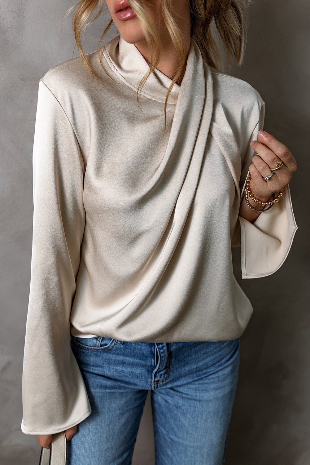 Satin Women's Blouse with Cross Front - Livia-S-State of Style