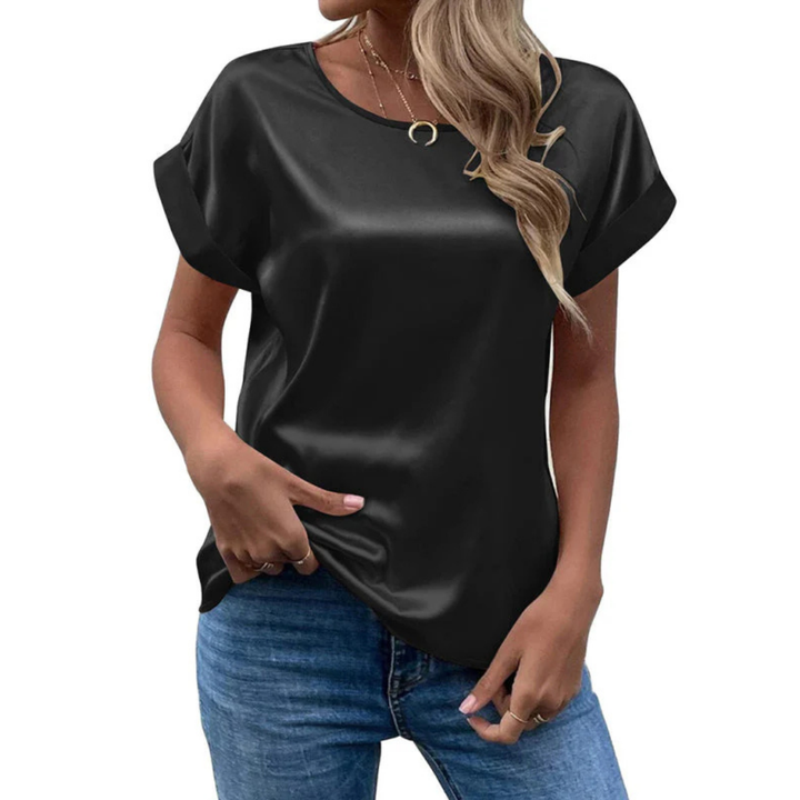 Satinated trend shirt with a loose fit for women – Leona-Black-S-State of Style