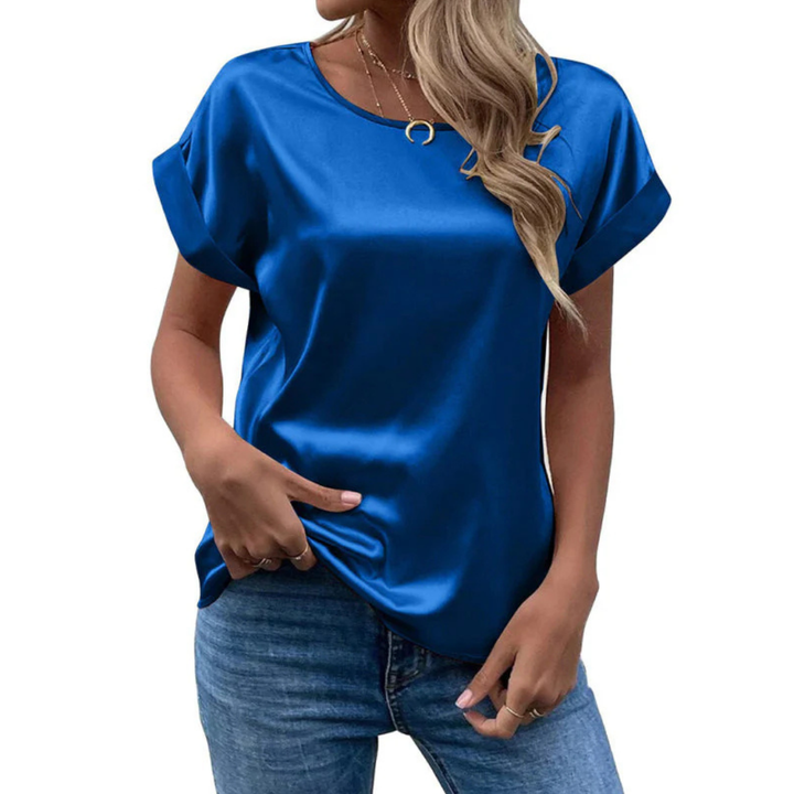 Satinated trend shirt with a loose fit for women – Leona-Blue-S-State of Style