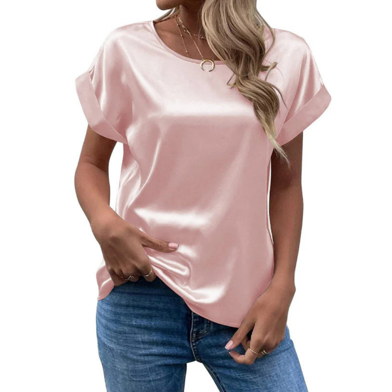 Satinated trend shirt with a loose fit for women – Leona-Pink-S-State of Style