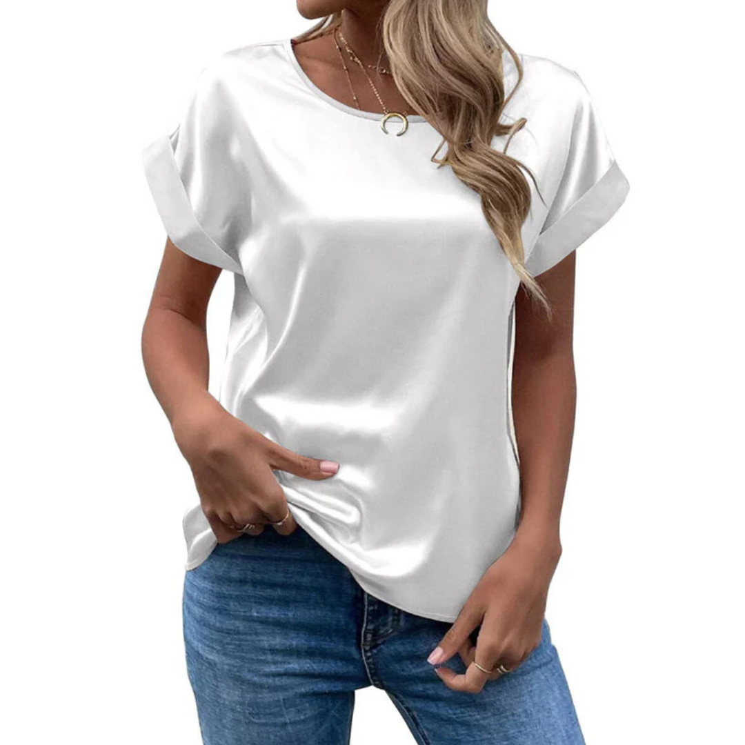 Satinated trend shirt with a loose fit for women – Leona-White-S-State of Style