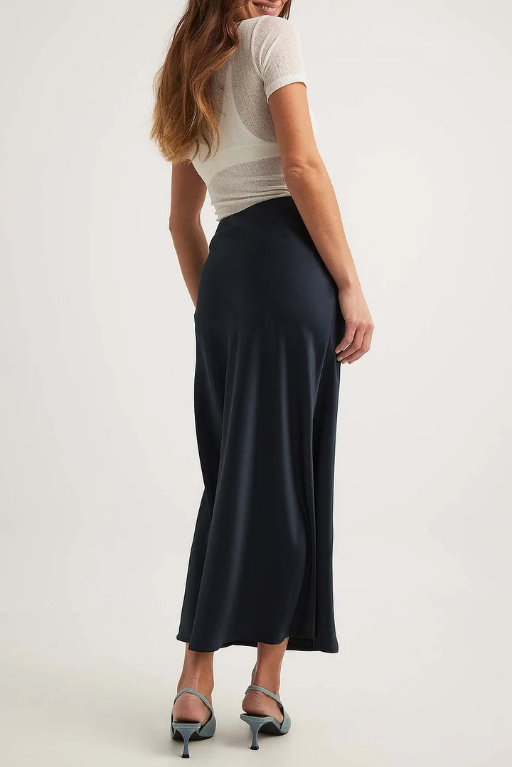 Satinette ladies' skirt with high waist – Elena-S-Black-State of Style