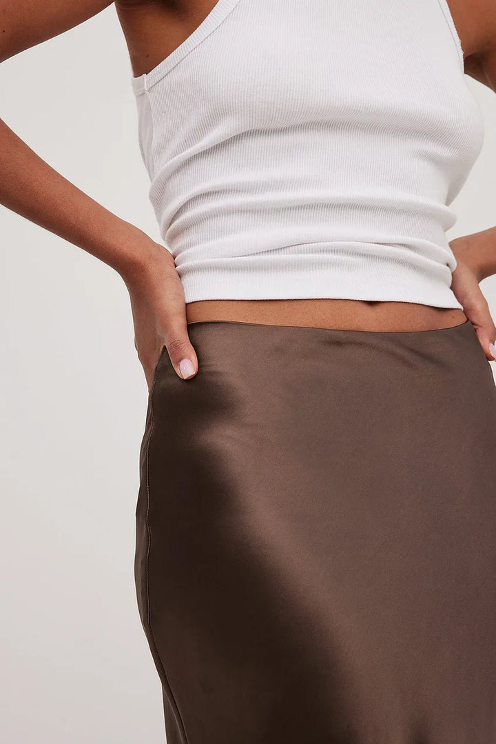 Satinette ladies' skirt with high waist – Elena-S-Black-State of Style