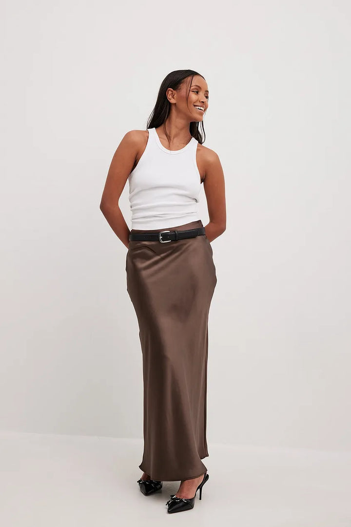 Satinette ladies' skirt with high waist – Elena-S-Black-State of Style