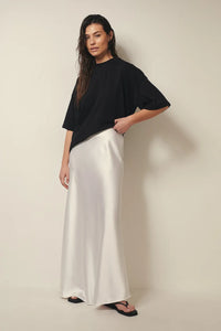 Satinette ladies' skirt with high waist – Elena-S-Black-State of Style