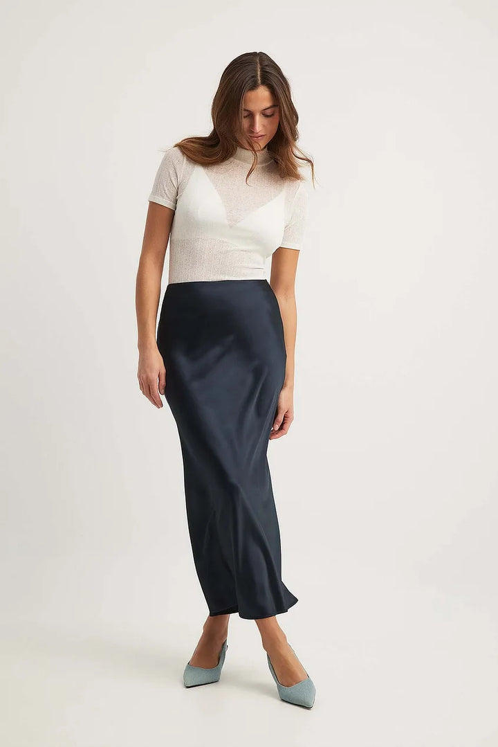 Satinette ladies' skirt with high waist – Elena-S-Black-State of Style