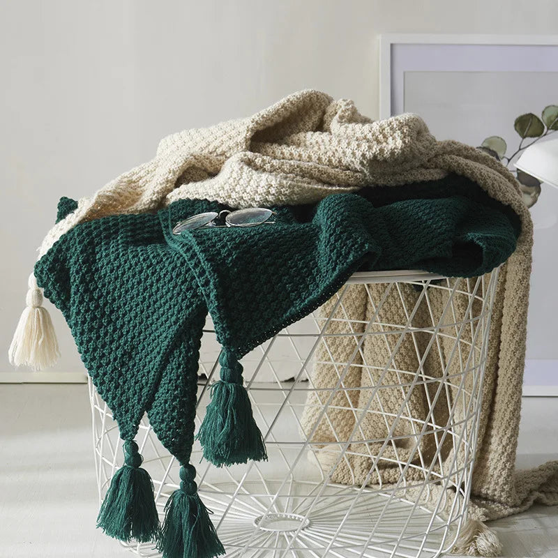 Scandinavian Knitted Wool Blanket - Aurora-110x150cm-Dark Green-State of Style