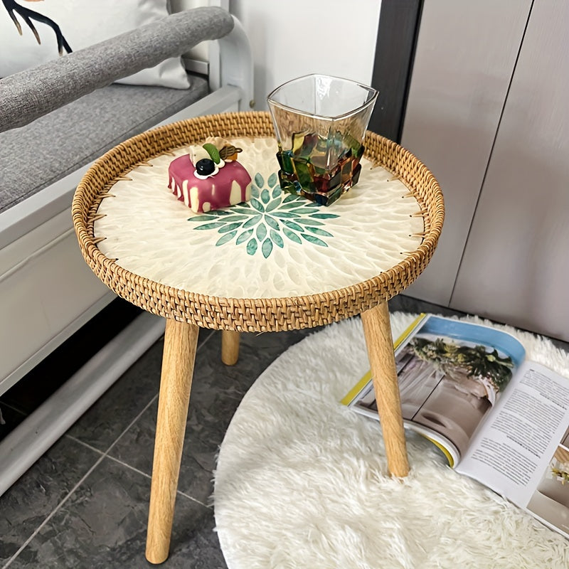 Scandinavian Rattan Side Table - Elin-Green-A-State of Style