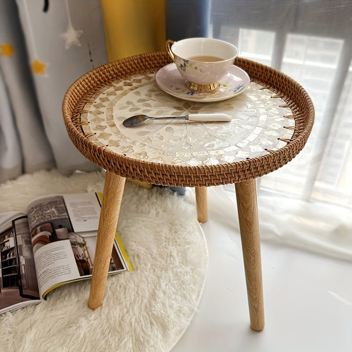 Scandinavian Rattan Side Table - Elin-Green-A-State of Style