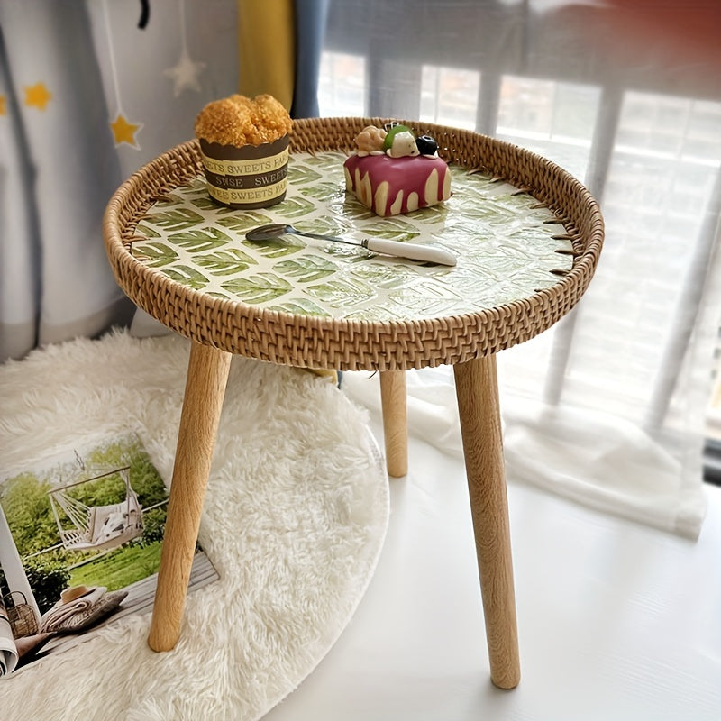 Scandinavian Rattan Side Table - Elin-Green-A-State of Style