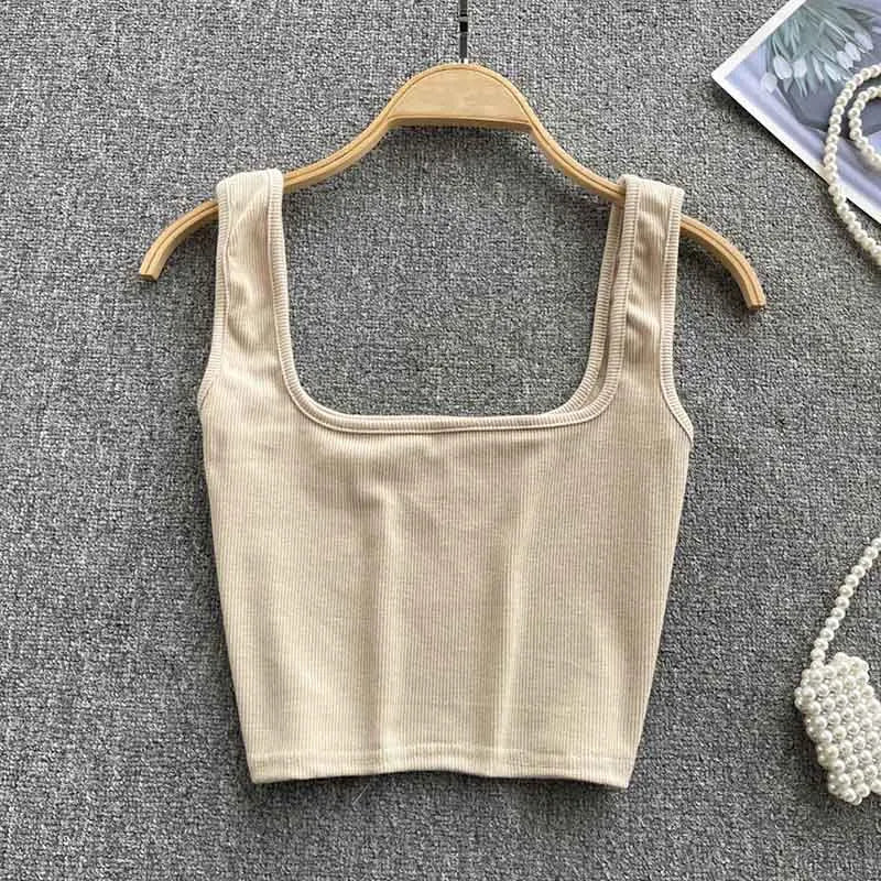Seamless Cropped Tank Top in Solid Colour – Zayra-Beige-S-State of Style