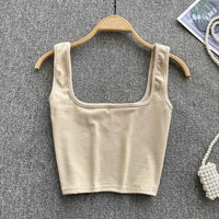 Seamless Cropped Tank Top in Solid Colour – Zayra-Beige-S-State of Style