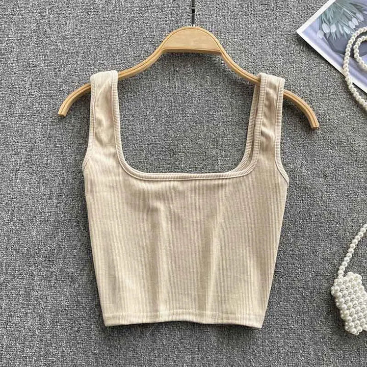 Seamless Cropped Tank Top in Solid Colour – Zayra-Beige-S-State of Style