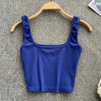 Seamless Cropped Tank Top in Solid Colour – Zayra-Dark blue-S-State of Style