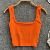 Seamless Cropped Tank Top in Solid Colour – Zayra-Orange-S-State of Style