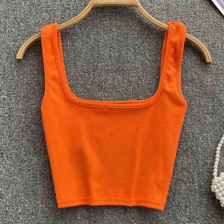 Seamless Cropped Tank Top in Solid Colour – Zayra-Orange-S-State of Style