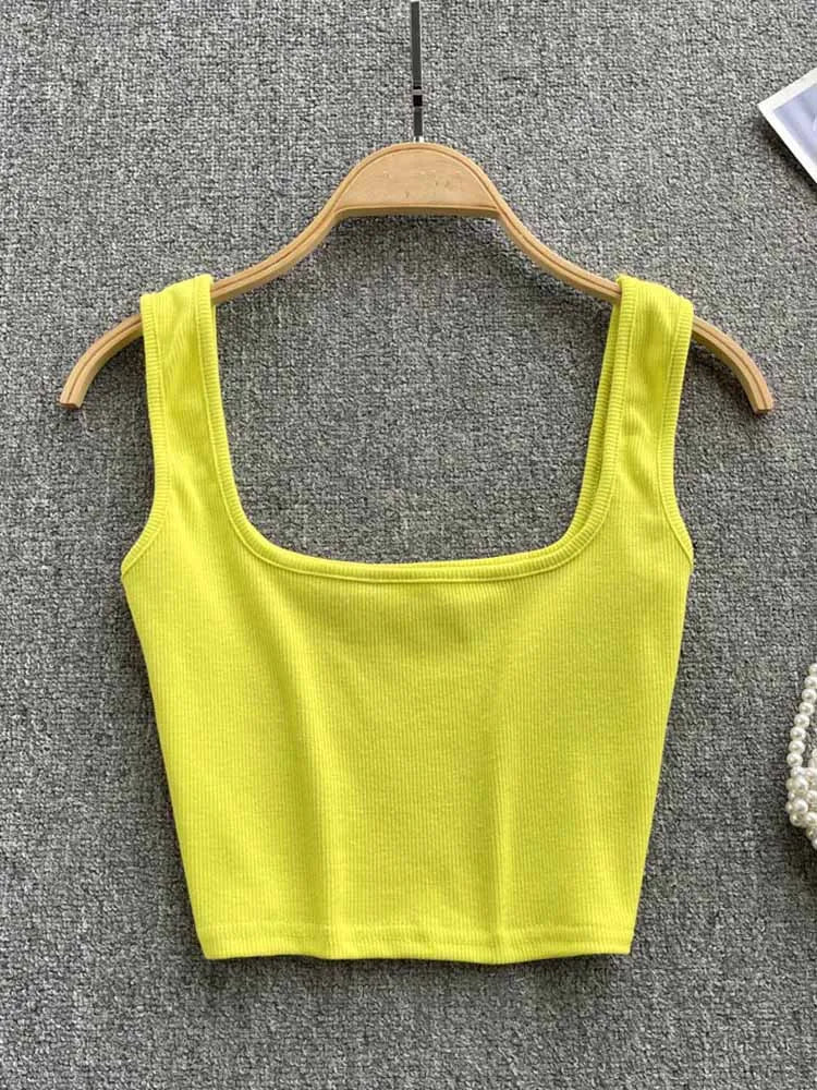 Seamless Cropped Tank Top in Solid Colour – Zayra-Yellow-S-State of Style