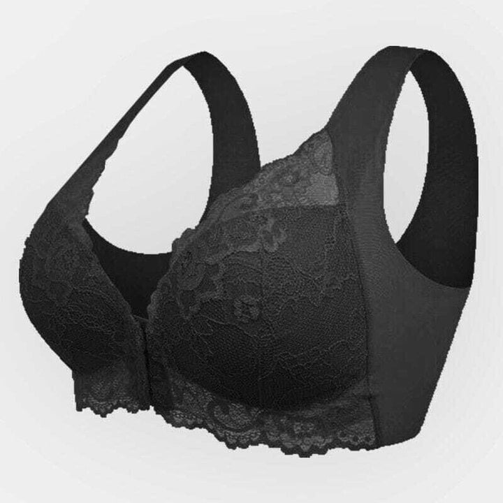 Seamless lace sports bra with front closure - Mireya-Black-M-State of Style